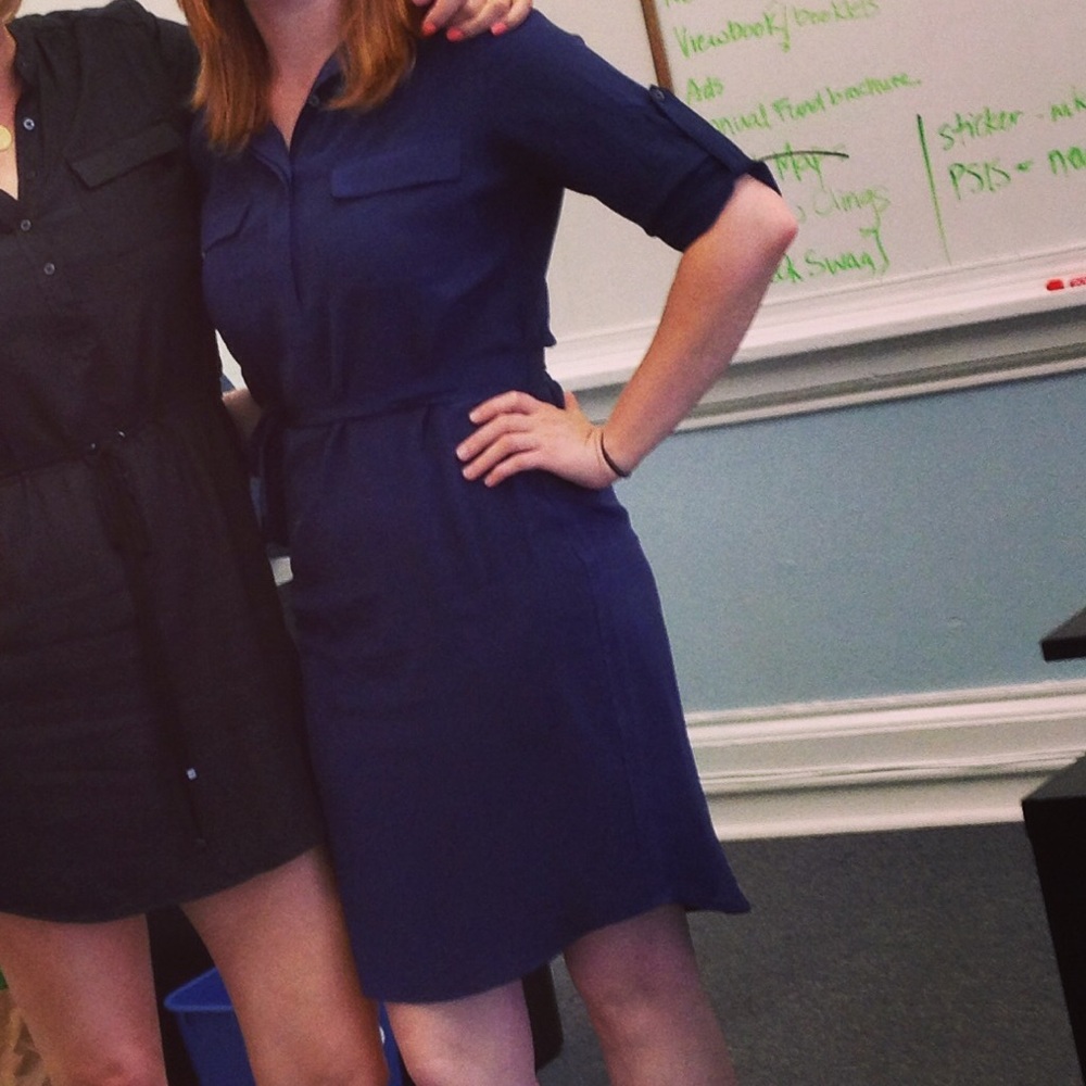 LAST CHANCE- Navy Silk JMcLaughlin Shirt Dress